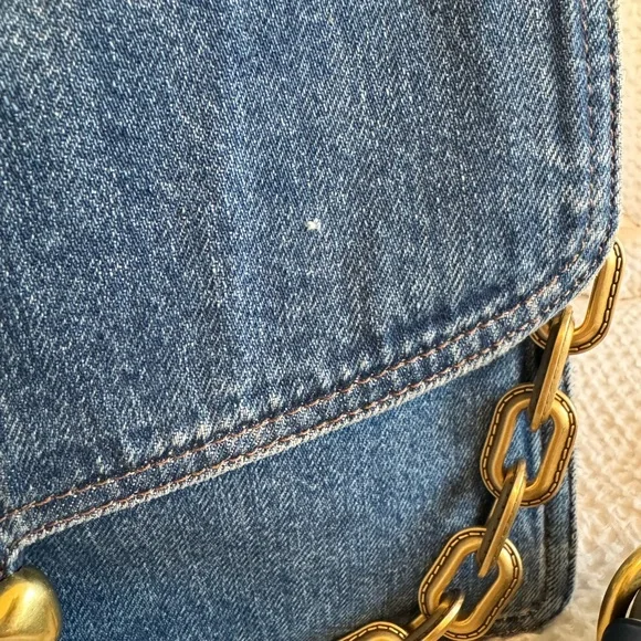Coach Blue Denim Shoulder Bag with Gold Accents - Picture 9 of 9